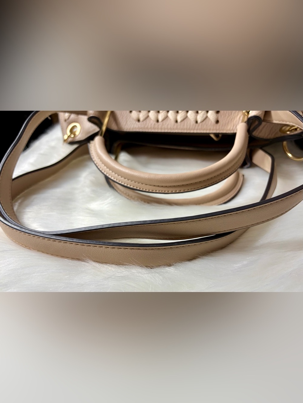 SONDRA ROBERTS Beige Woven Satchel w/Gold Hardware - Picture 6 of 13